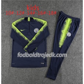Manchester City Børn Sweatshirt Dragt Mørk Blå Grøn 2018/19